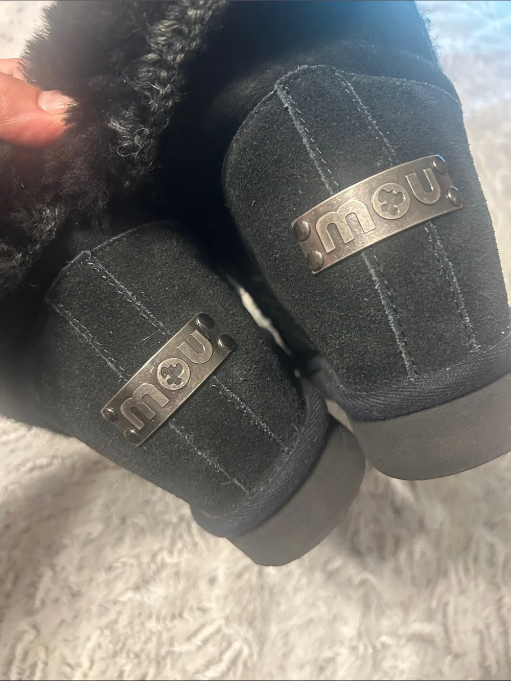 MOU Black Embellished Faux Fur Lined Boots - Picture 2 of 5